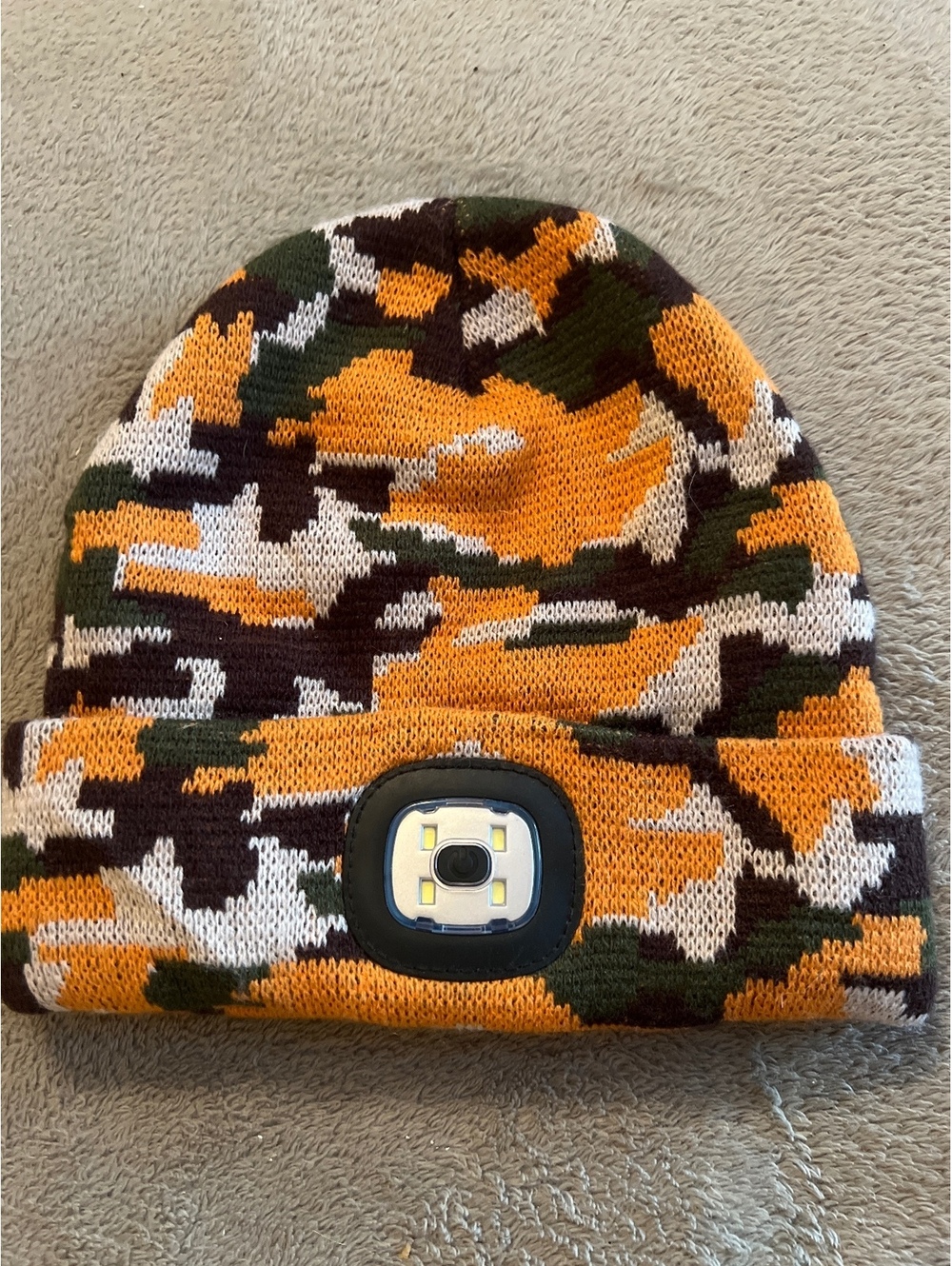 Camouflage Knit Beanie Hat with LED Light